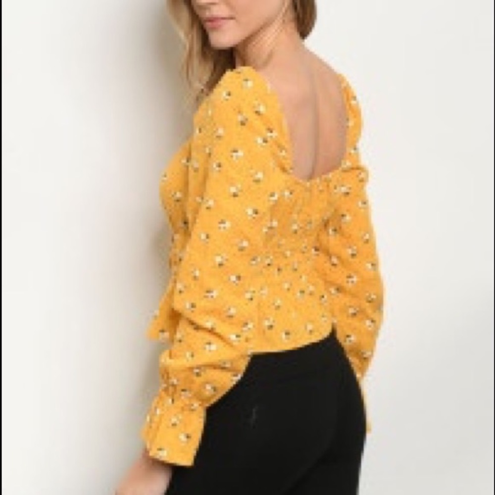 Wild Honey Cotton Peplum Top Yellow Floral - Picture 3 of 3